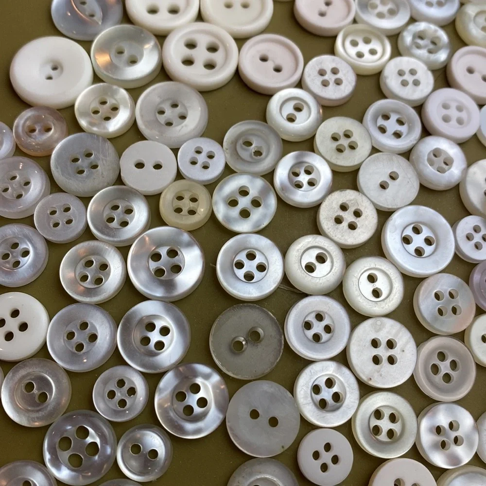 Vintage 242 buttons in white, pearl white and bone colors